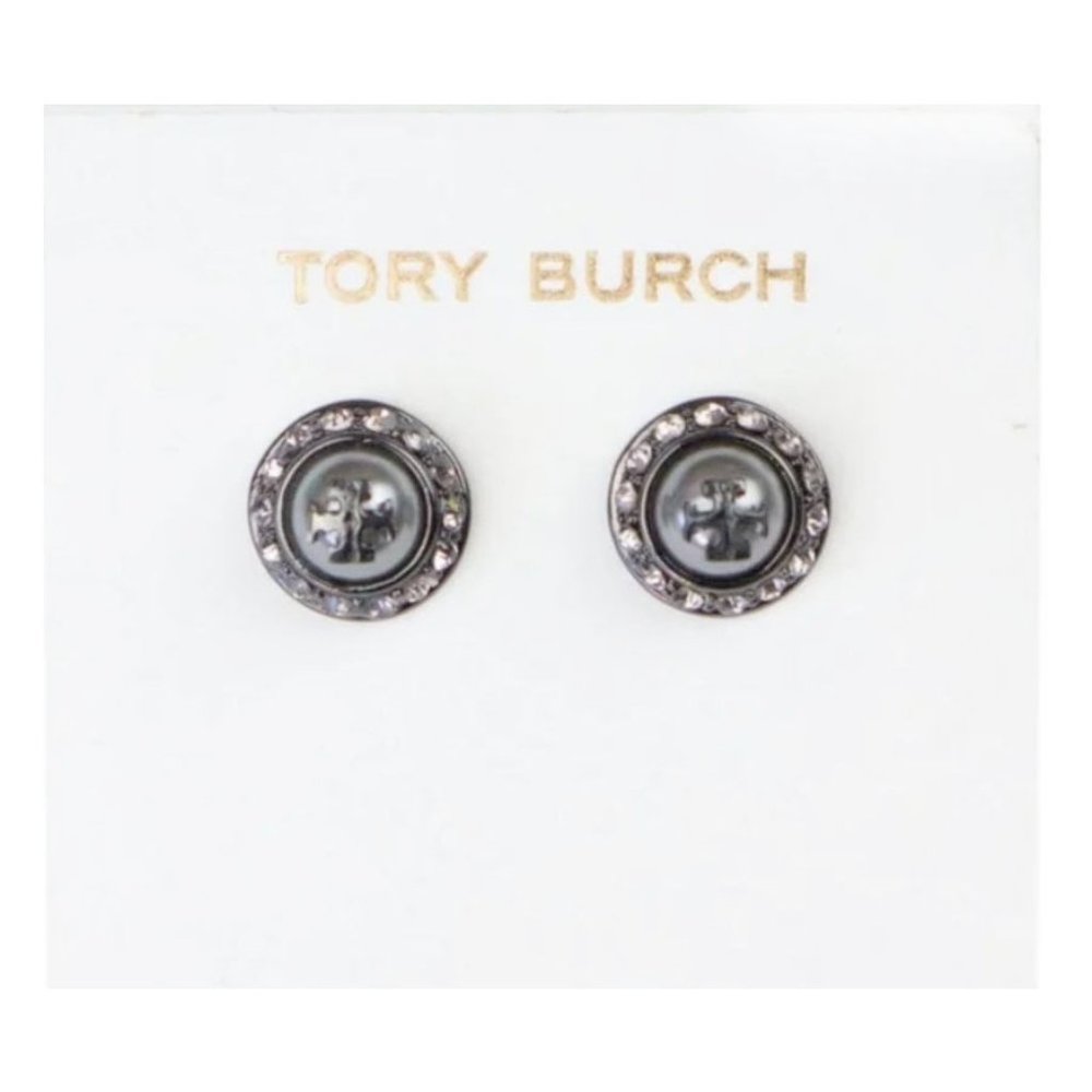 Tory Burch Natalie Gunmetal Gray Stud Earrings - Picture 5 of 8
